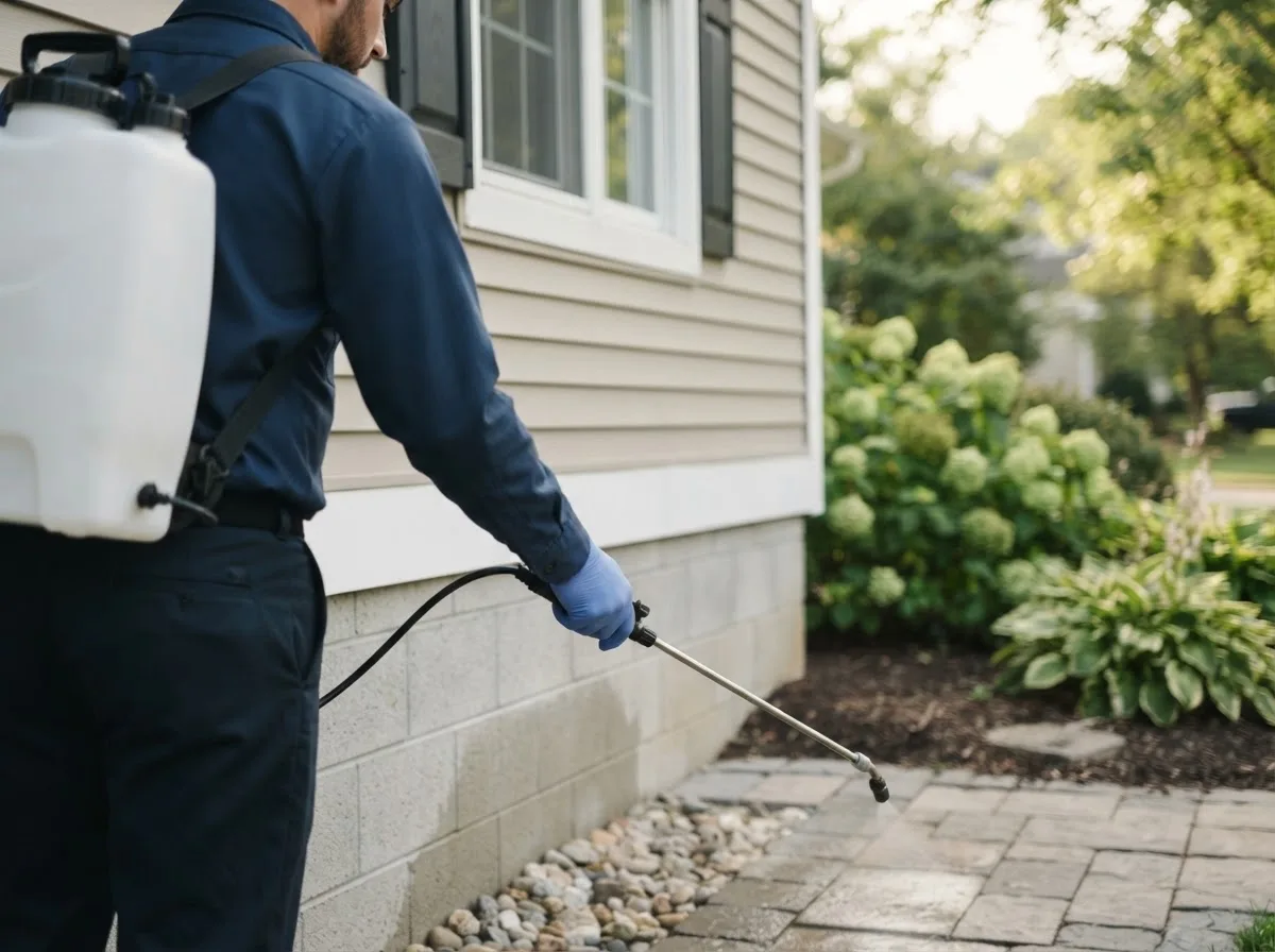 Pest control technician inspecting a home in Shacklefords, VA